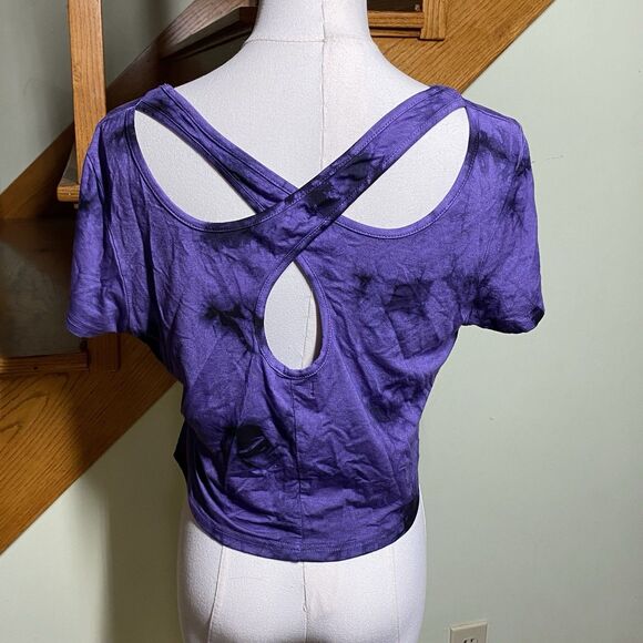Mexicali Blues Women's L Purple Tie Dye Cross Back Cropped Short Sleeve Top Boho - Picture 4 of 7